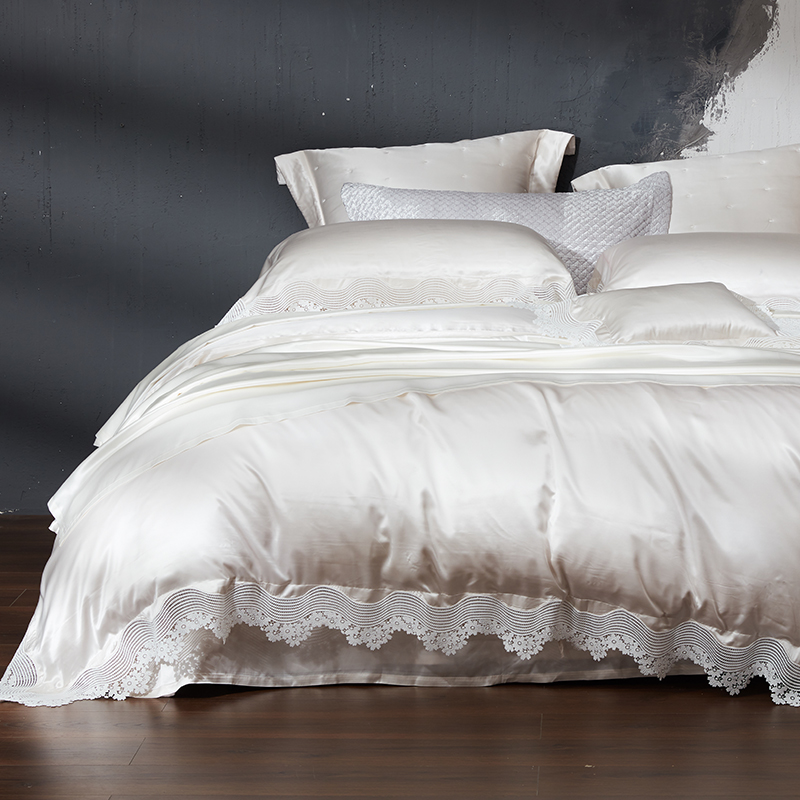 YOLANNA/歐戀納意大利蕾絲寢具四件套真絲桑蠶絲套件專柜同款